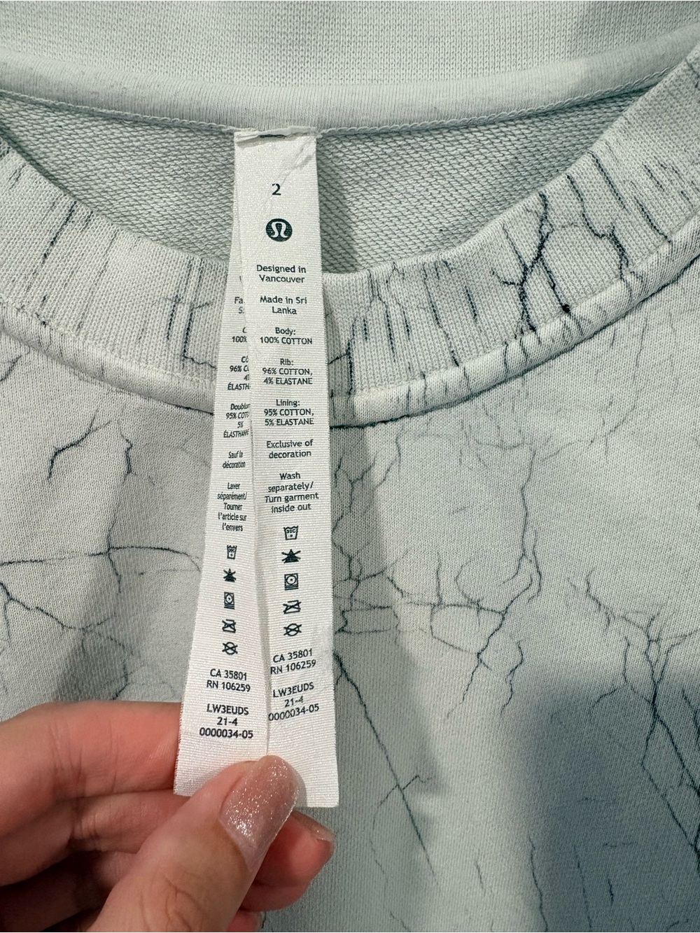 Lululemon Oversized Marble Print Crewneck Sweatshirt White Grey Size 2 - Picture 4 of 6